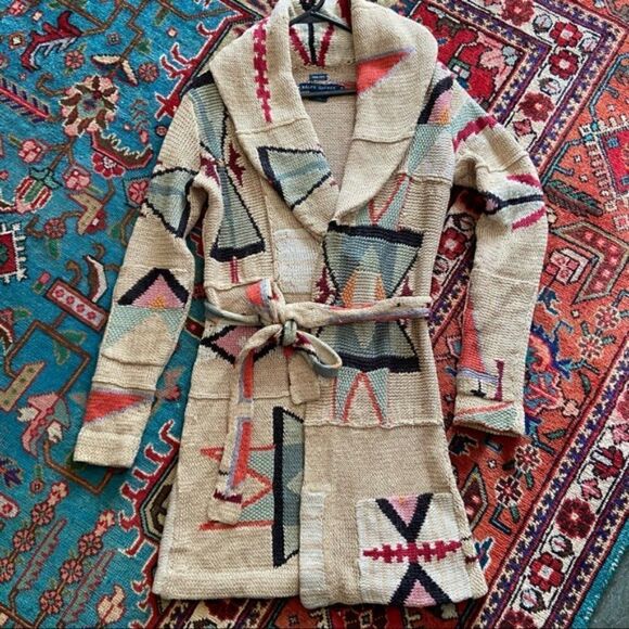 Ralph Lauren Handknit Southwestern Indian Blanket Patchwork Cardigan Sweater - Picture 10 of 16